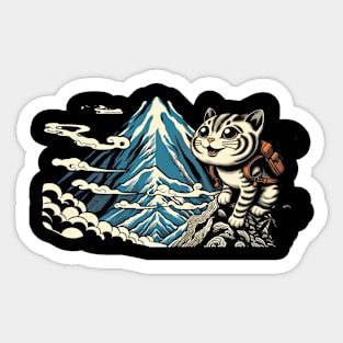 Vintage Japanese Art Sports Hiker Mountain Climbing Cat Sticker